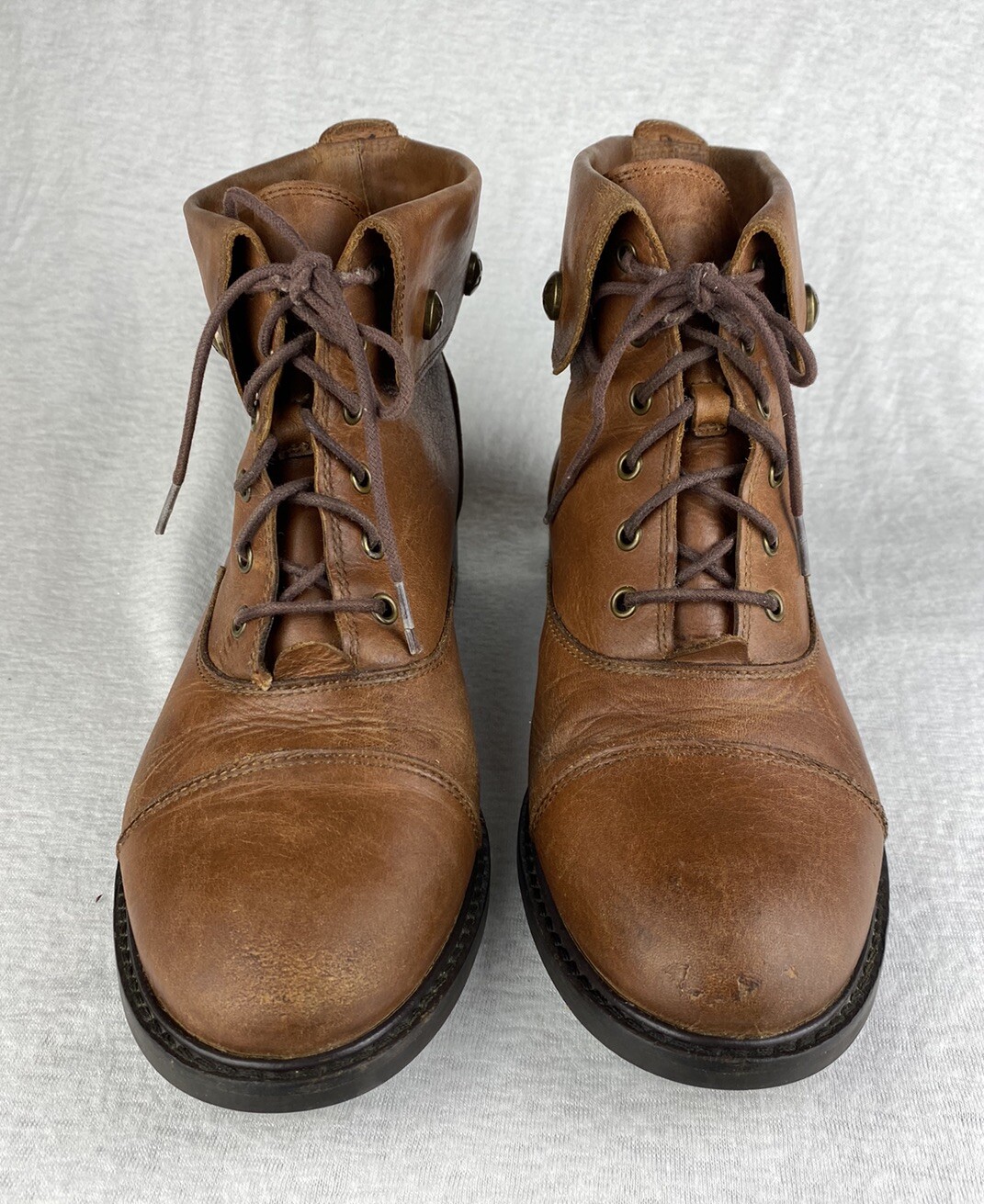 Patricia Nash Womens Lia Fold Over Lace-Up Combat Boot Brown Leather Size 10 Y2K