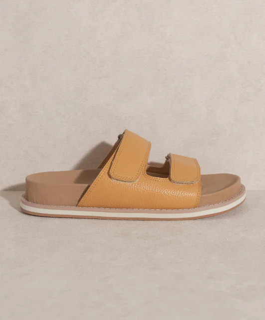 Tan Double Adjustable Strap Slide Summer Beach Sandals