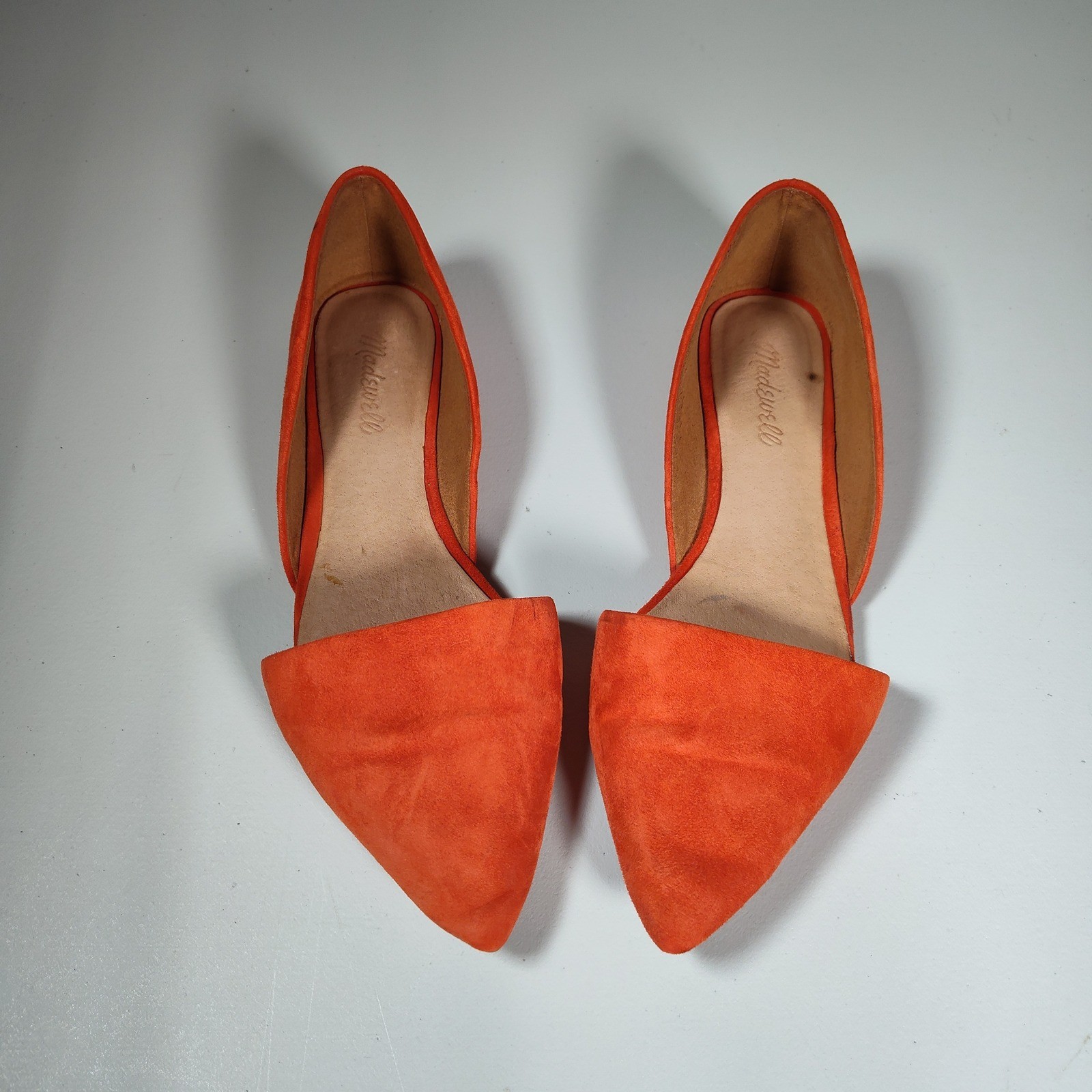 Madewell Lydia Orange Suede Pointed Toe d’Orsay Flats Shoes Womens 8.5