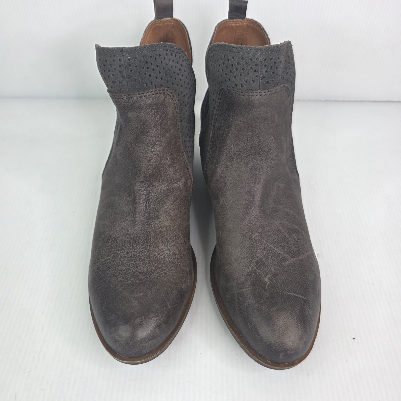LUCKY BRAND Brown Gray Leather Suede Booties Womens Sz 9.5