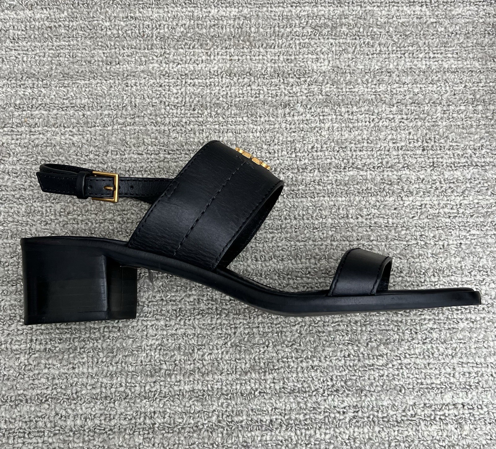 TORY BURCH Eleanor Block Heel Black Leather Sandals Women’s Size 10 US