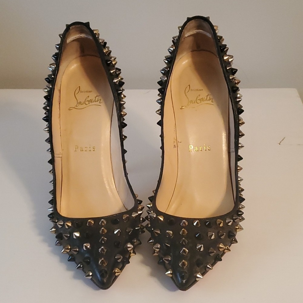 Christian Louboutin Pigalle Spikes 120 Black Gold Pumps EU 36.5 US 6.5