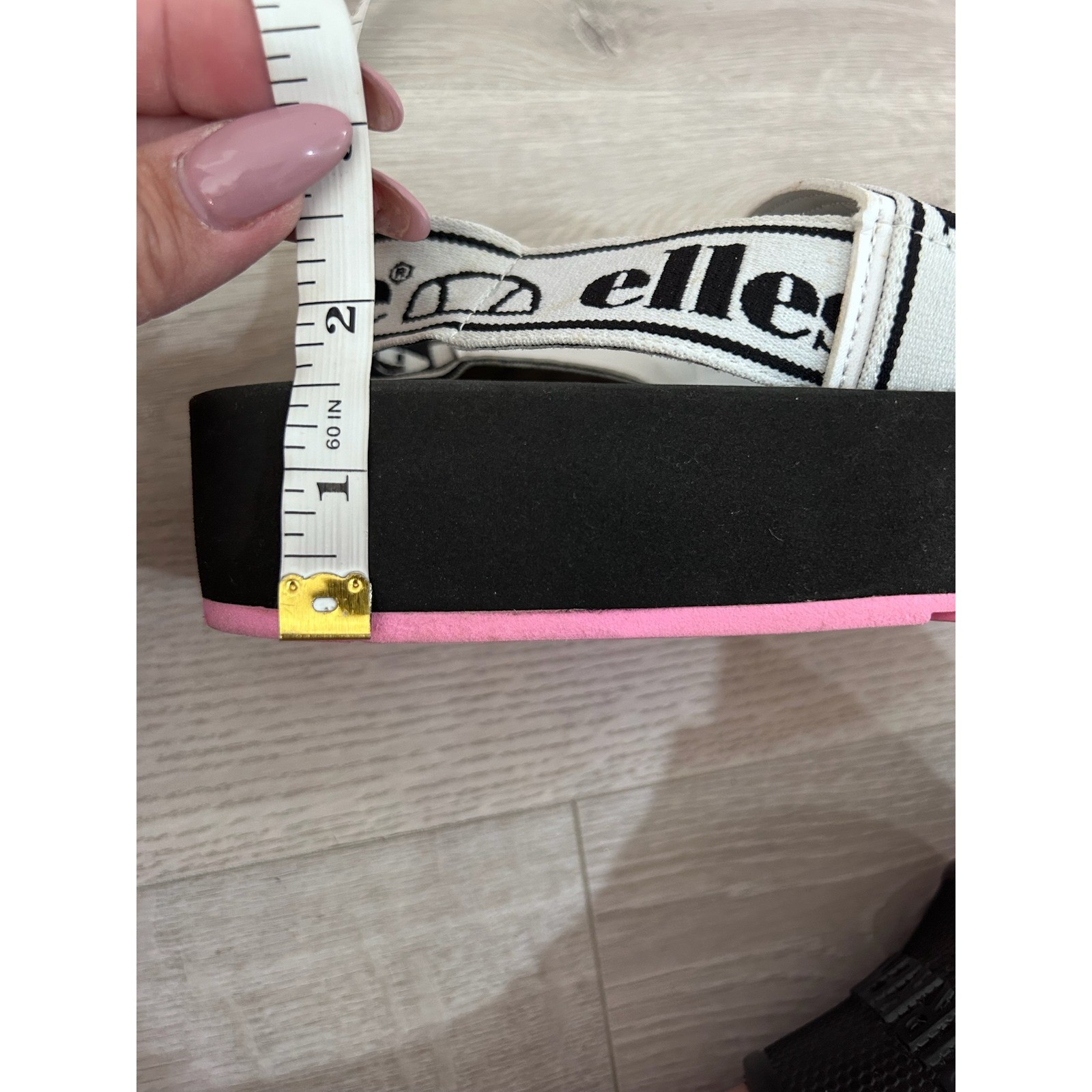 Ellesse Womens Platform Sandals Black White Pink Logo Strappy Sz 7 Retro 90s Y2K