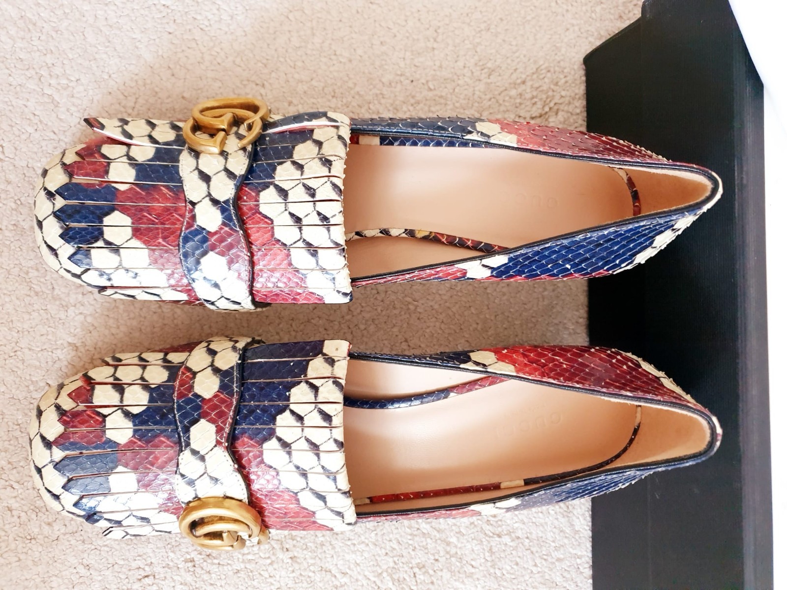New Gucci Marmont Multi Fringed Leather Mid Heeled Court Shoes UK 6 EU 39 US 9