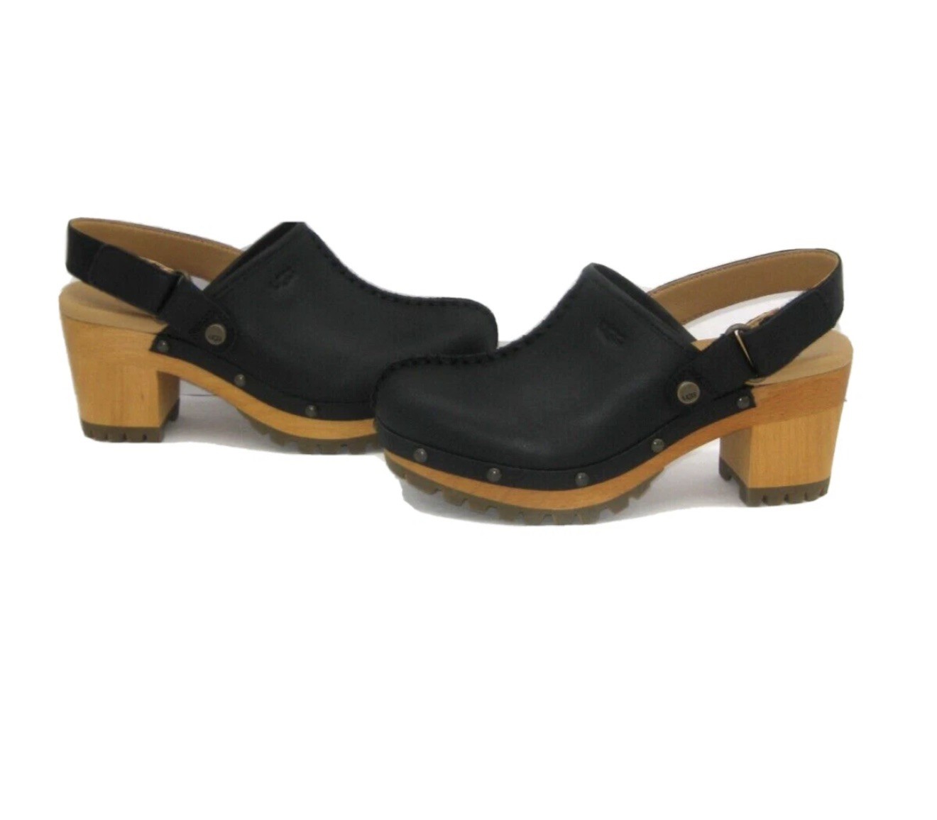 UGG LANNI BLACK LEATHER STRAP CLOG HEEL SHOE US 8 / EU 39 / UK 6