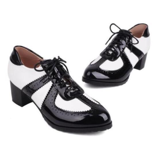 Womens Lace Up Dress Low Chunky Heel Casual Chelsea Shoes Oversize 50/52/48 Hot