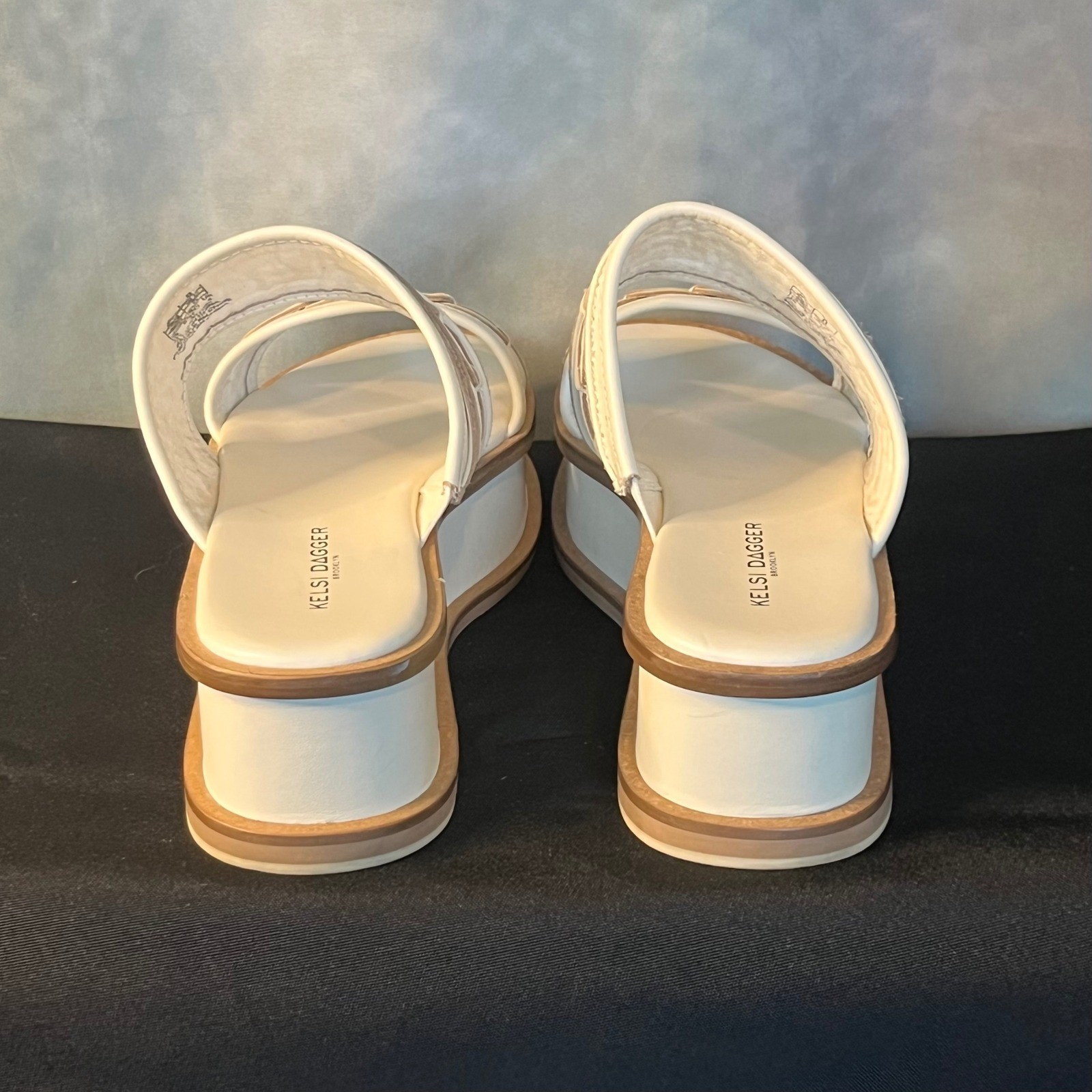 Kelsi Dagger Brooklyn Drift Salt Platform Sandals White Leather Chain Detail