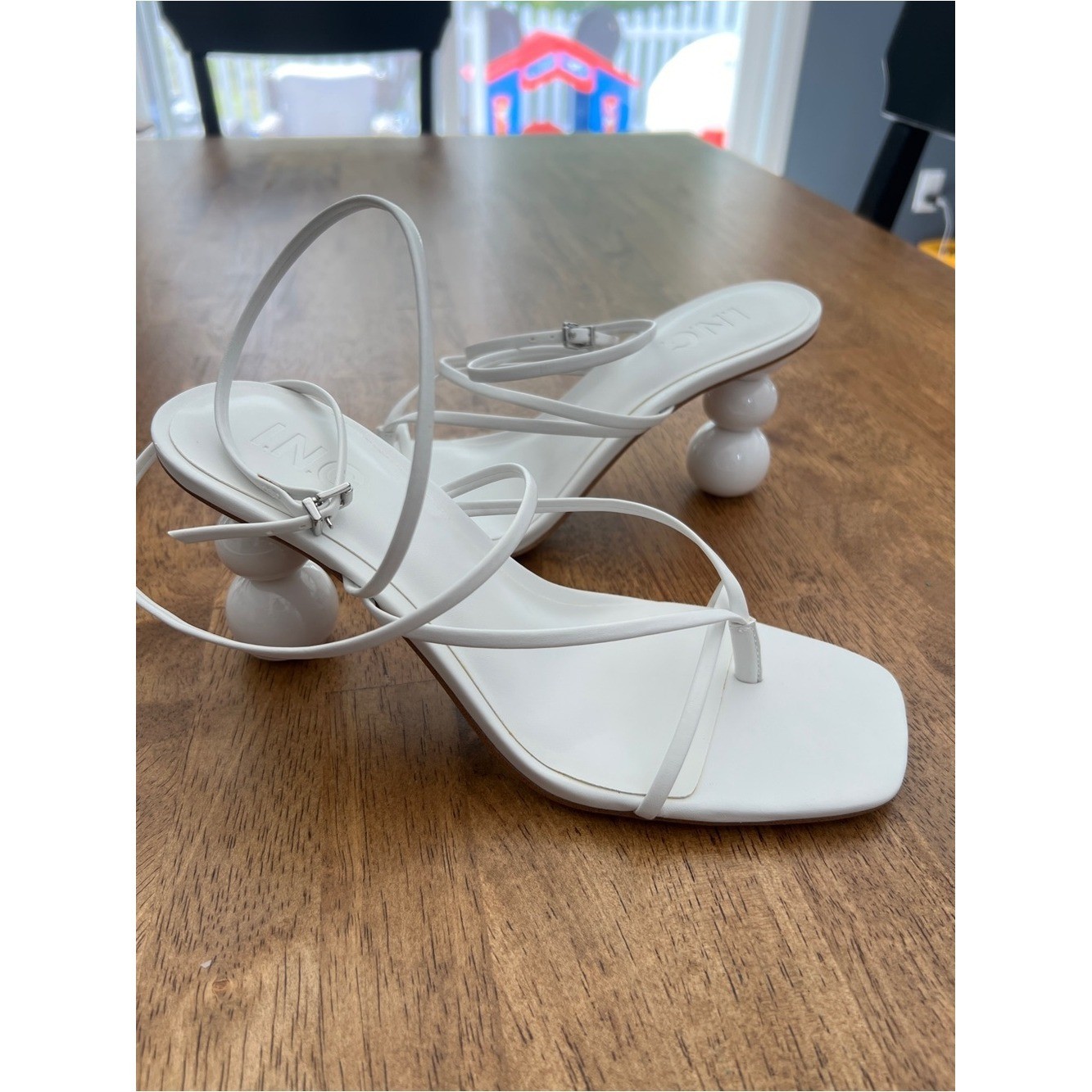 INC International Concepts White Sculptural-Bead Heel Ankle-Strap Sandal