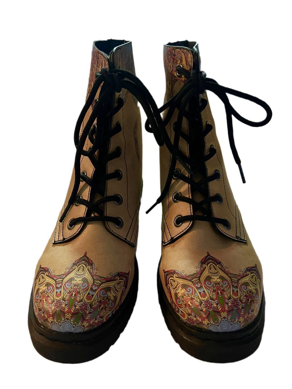 YES WE VIBE DOWN TO EARTH TAN PRINT LUG SOLE BOOT SZ USW9 M7.5 EU 40.5