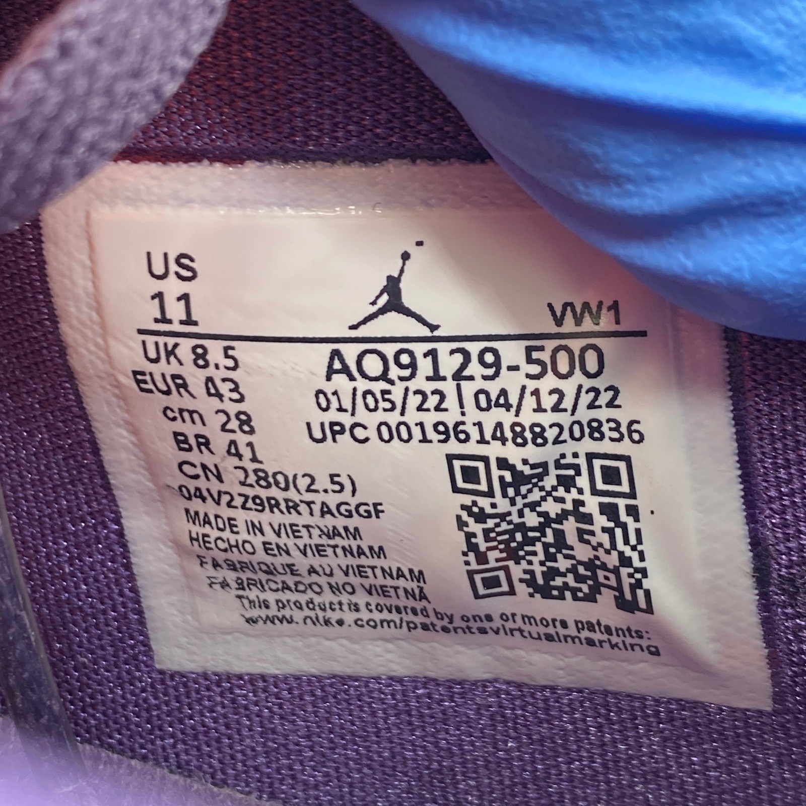 Air Jordan (W) 4 Retro «CANYON PURPLE» 2022 – Size 11W – aq9129 500 (6202-37)