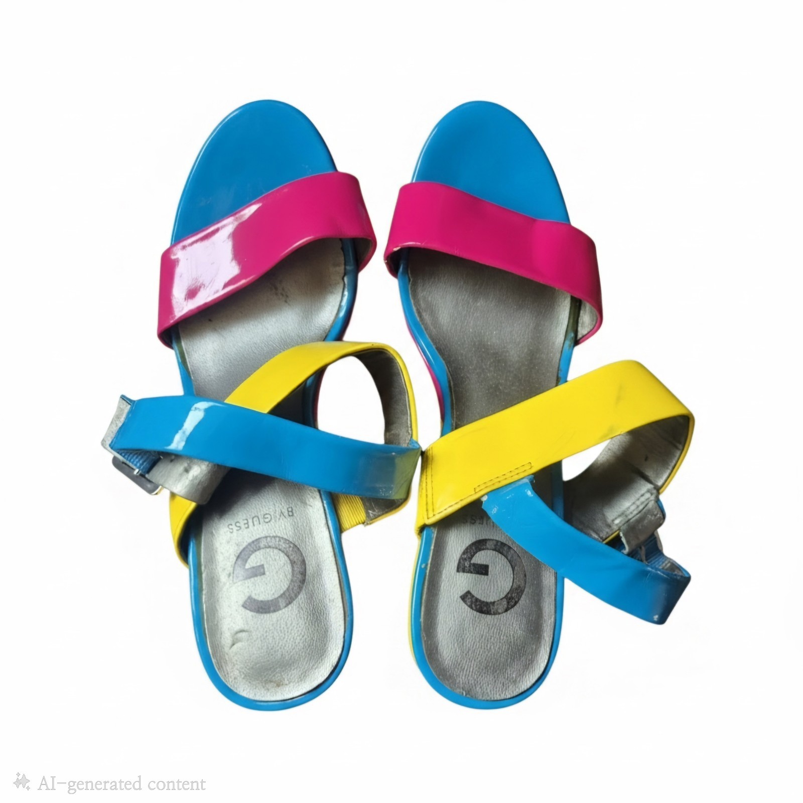 Guess Blue, Yellow, Pink Wedge Heels Size 6.5