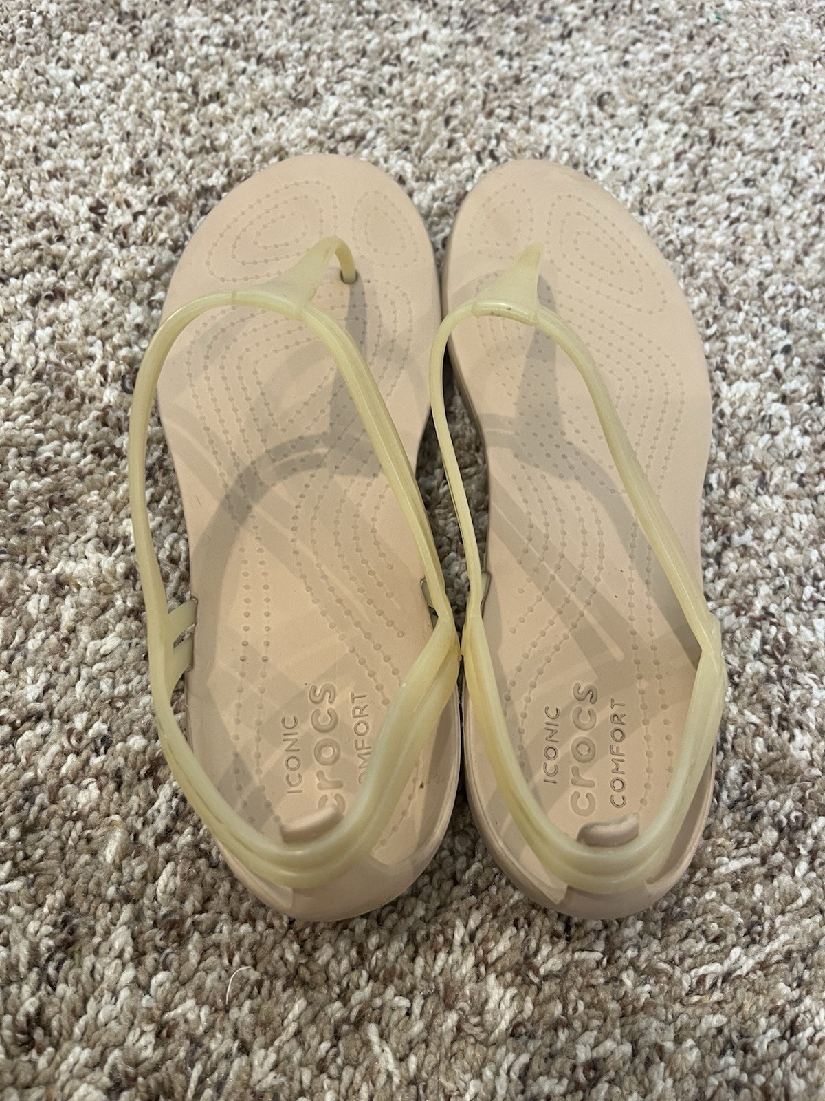 Crocs Women’s Size 9 Isabella Sandal T-Strap Iconic Comfort Jelly Beige Yellow