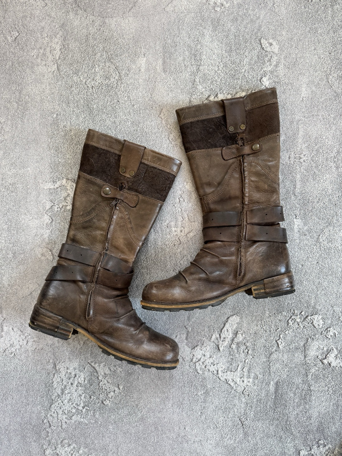Yellow Cab 40size Brown Leather Western High Boots Shoes Cowboy Biker Motorcycle