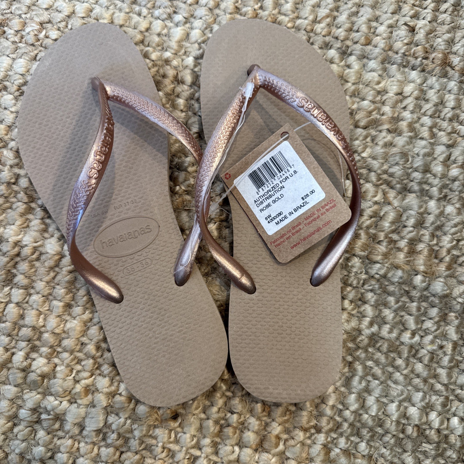 Havaianas Top Tiras Women’s Flip Flops Rose Gold Size 6New 35-36