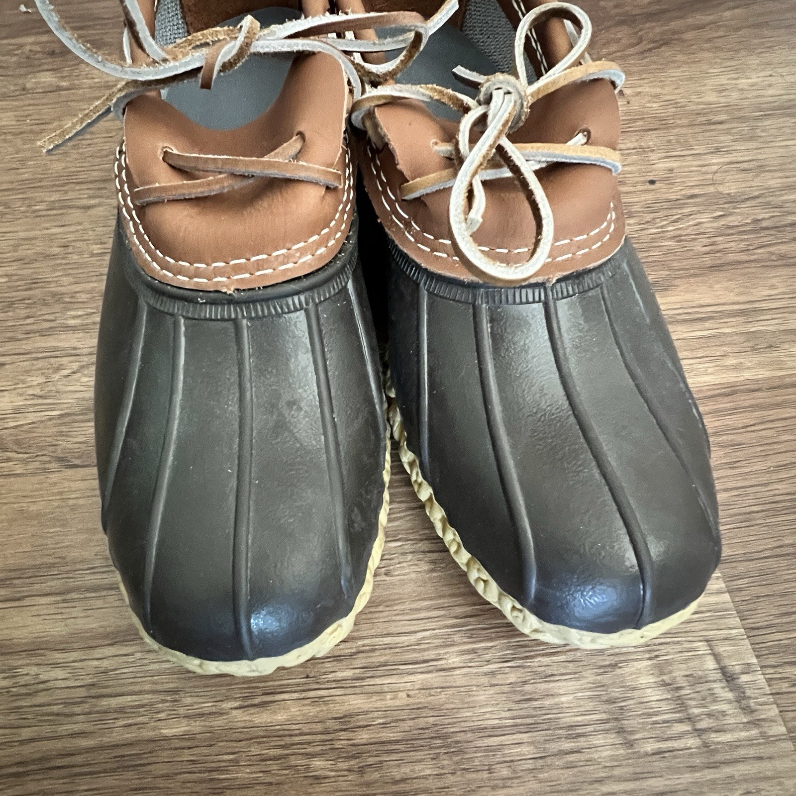 LL Bean Rubber Moc Boots Women’s 10 Shoes Duck Brown Leather Low Slip On USA
