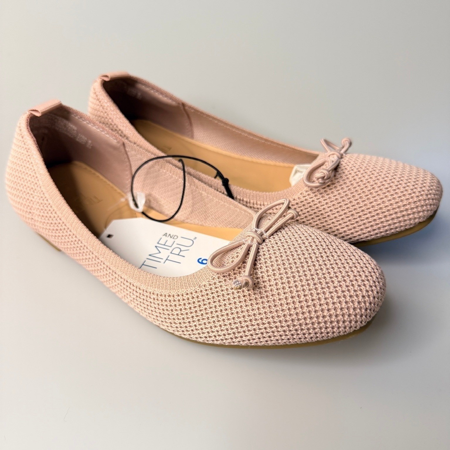 NEW Time & Tru Pink Knit Ballet Flats Bow Slip On Shoes Women’s Size 8 NIB