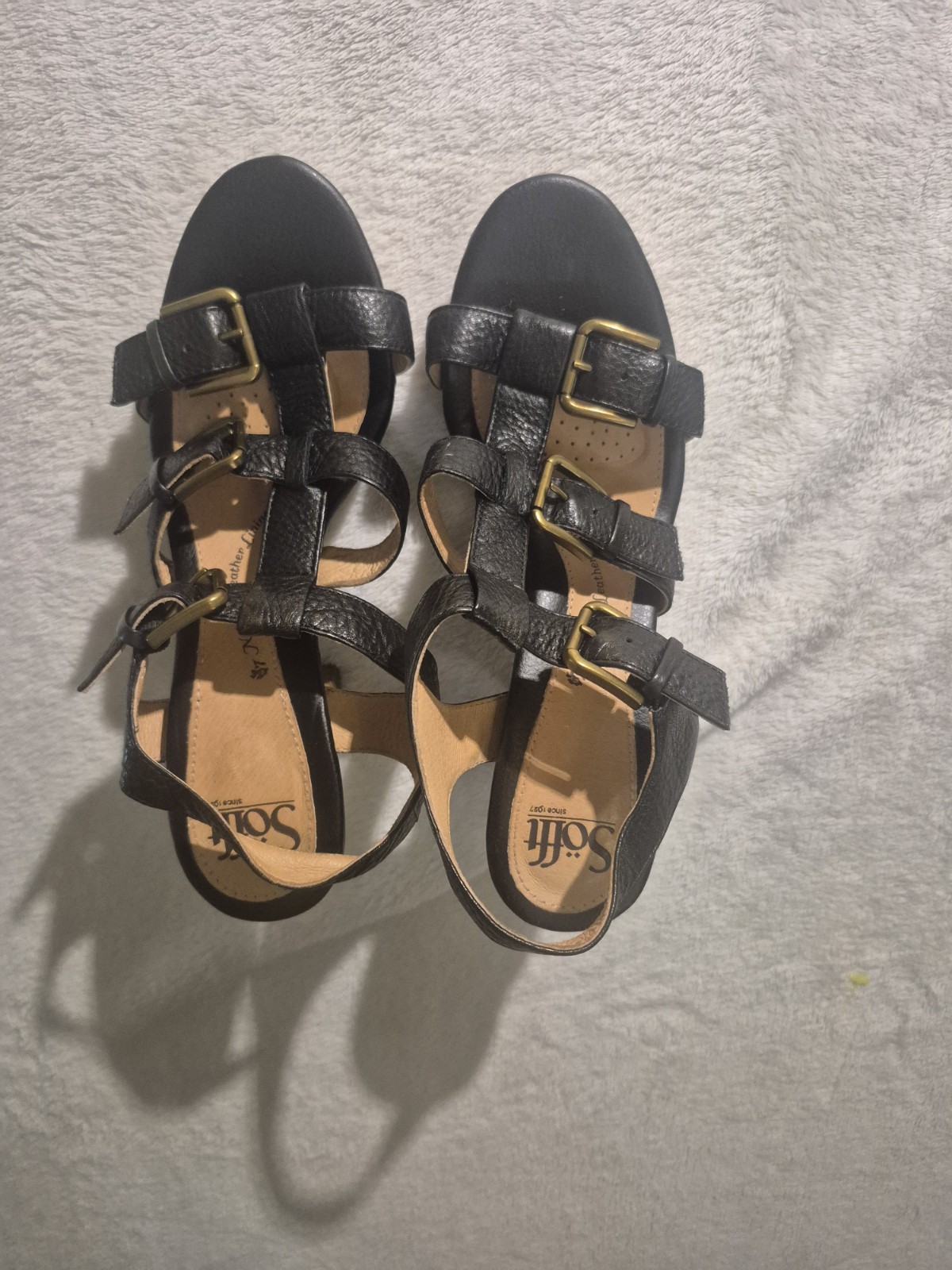 Sofft Black Leather Multi Buckle Gladiator Block Heel Sandals 4.5 In Heel Sz 8.5