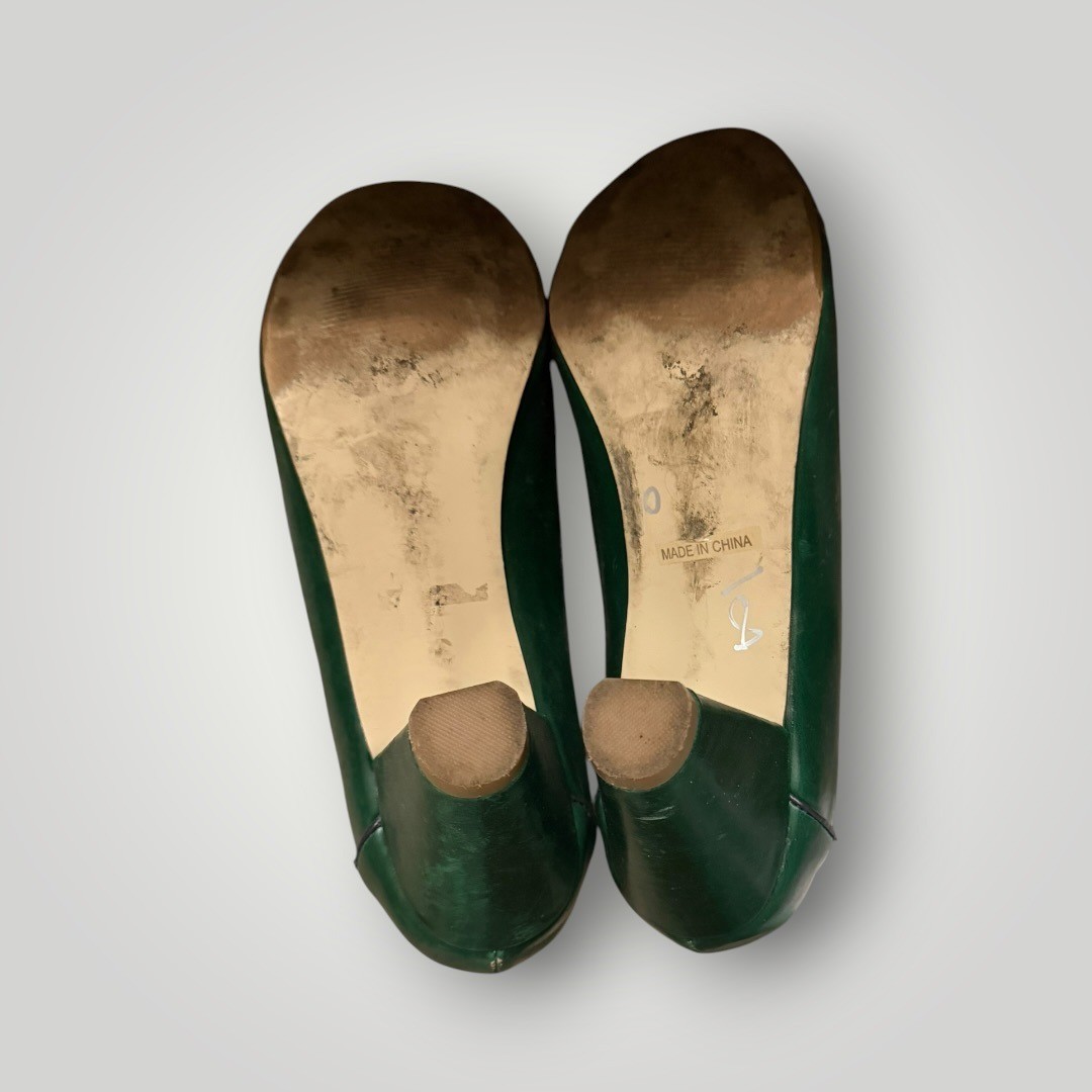Chelsea Crew Pumps Women 8 Green Navy Blue Scalloped Ribbon Tie Retro Cone Heel