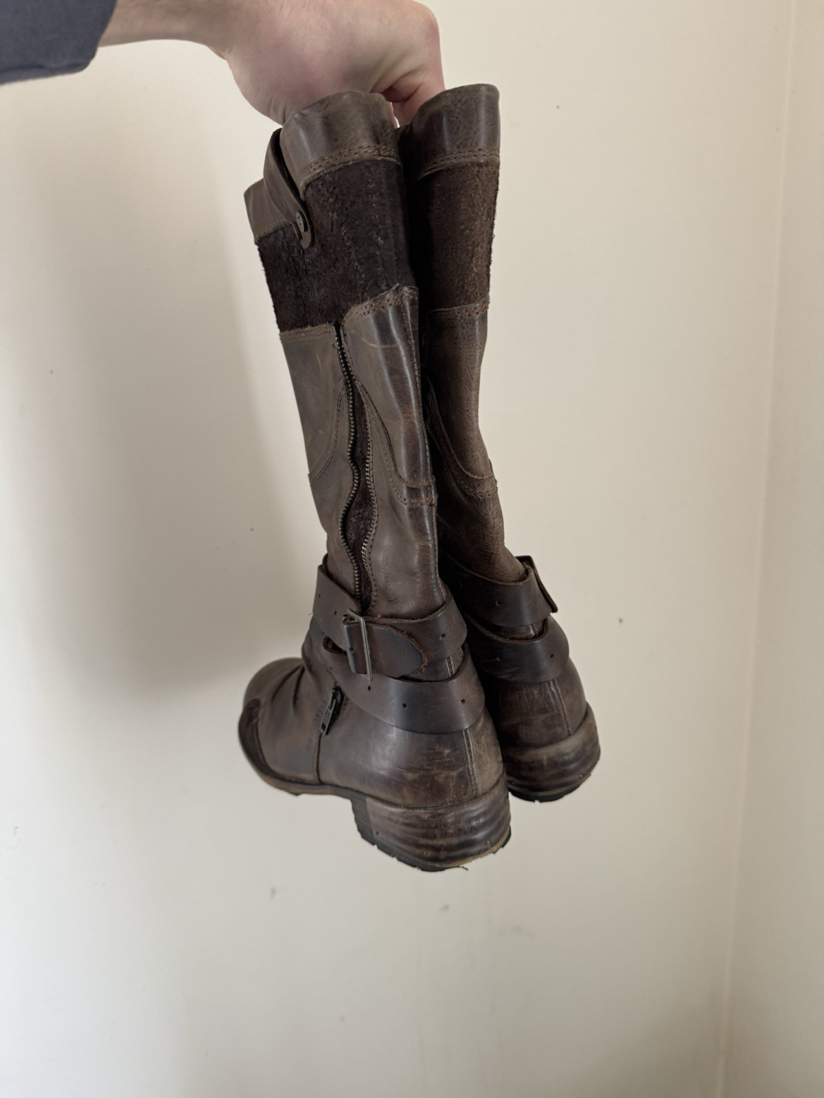 Yellow Cab 40size Brown Leather Western High Boots Shoes Cowboy Biker Motorcycle