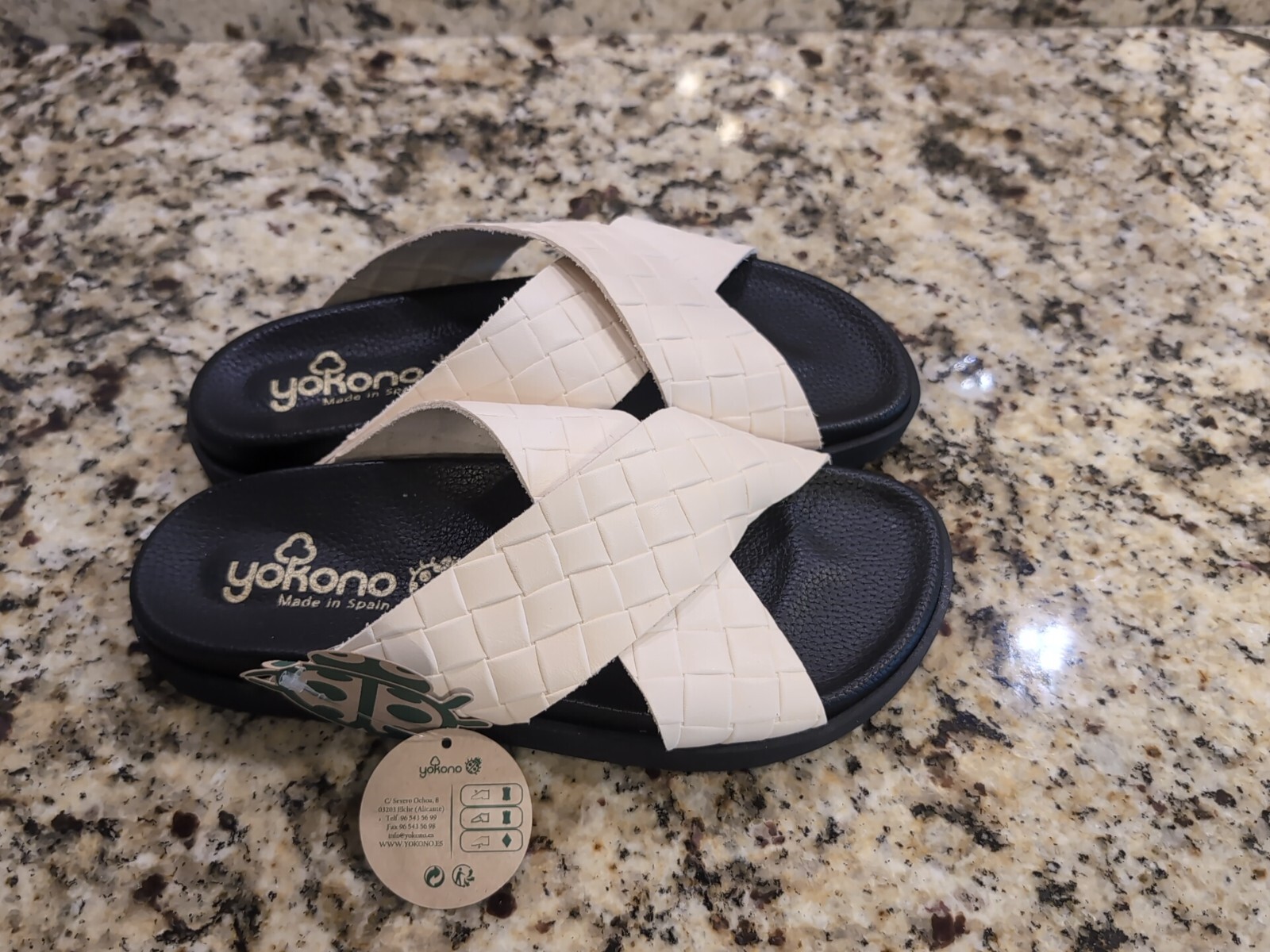Cream/Off White YOKONO Genuine Leather Women’s Slide Sandals Sz 7.5 M,New