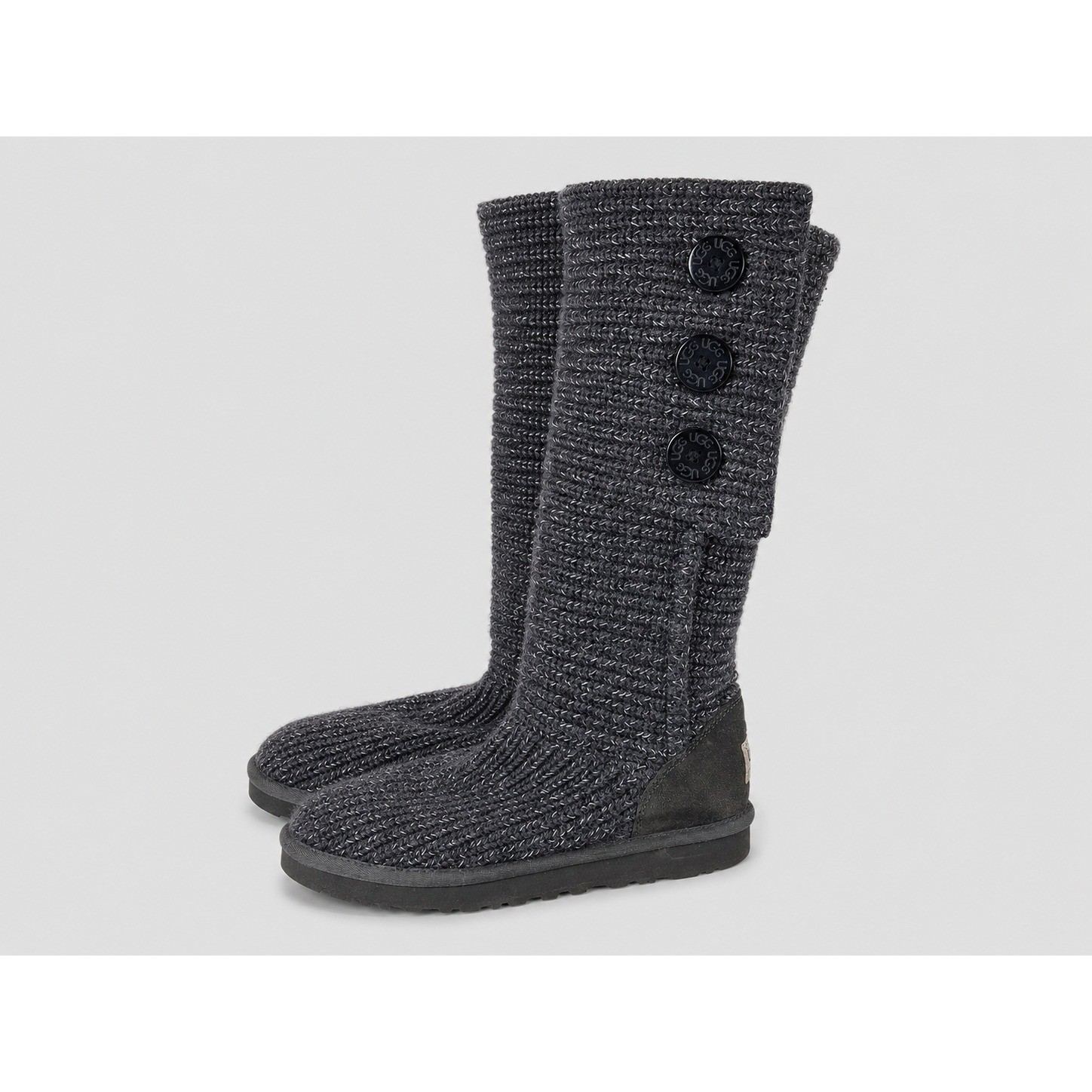 UGG Lattice Cardy Knit Sweater Boots Women 10 Charcoal Gray Boho Warm Cabin Fall