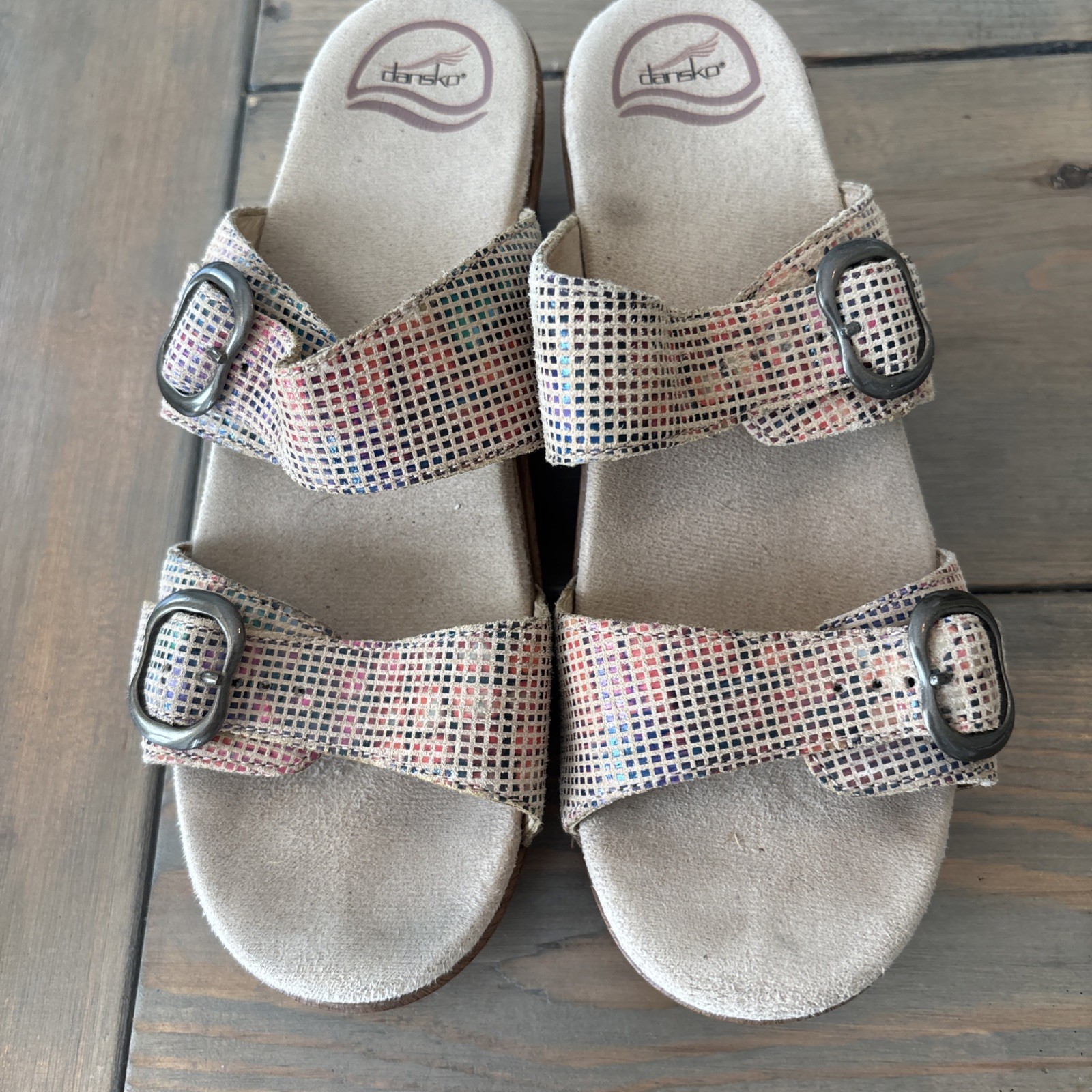 Dansko Sophie Sandals Women’s 9 EU 40 Textured Stained Glass Slide Heels Buckle