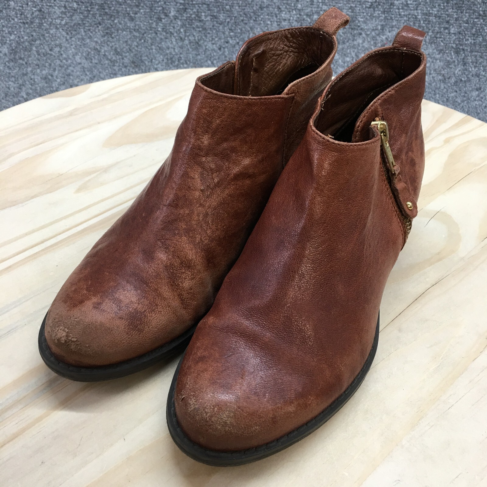Eric Michael Boots Womens 36 London Ankle Booties Brown Leather Side Zip Heels