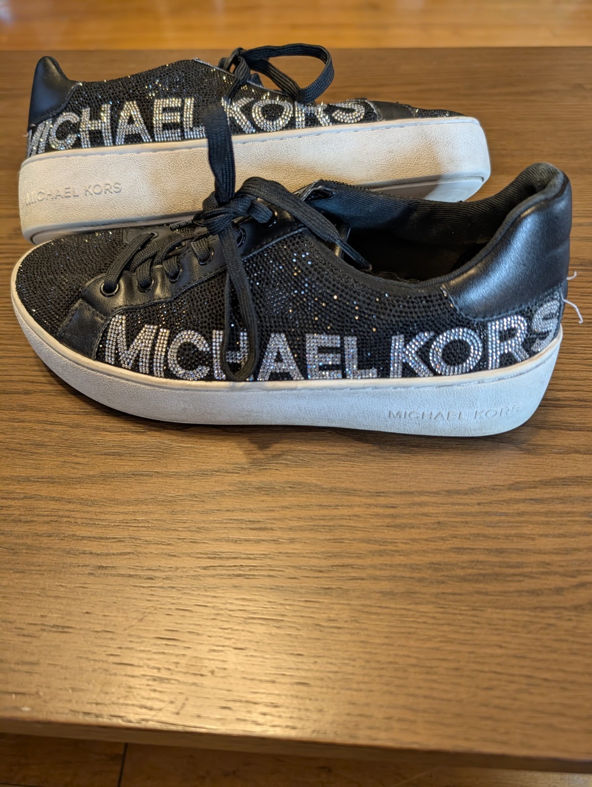Michael Kors Black Logo Lace Up Beaded Low Top Sneakers Textile PU LS238
