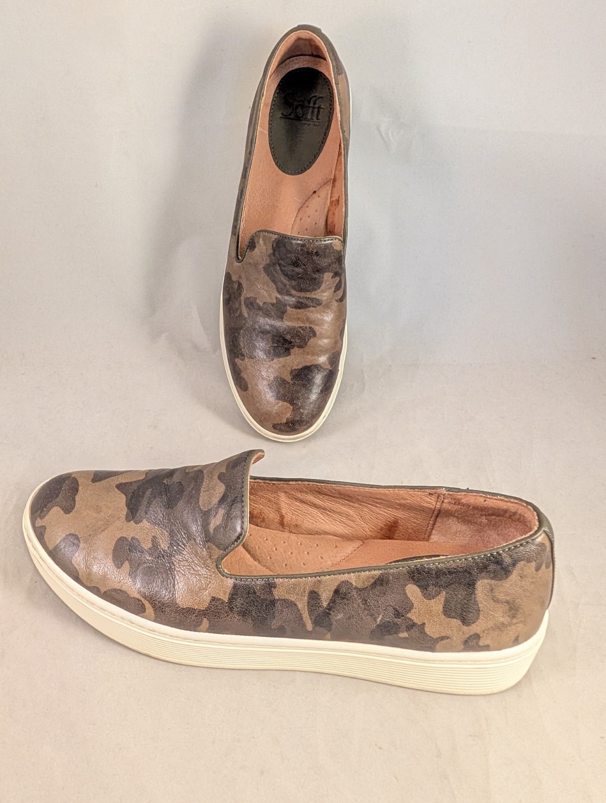Sofft Somers Platform Sneakers Leather Size 9 1/2 M Camo Slip On Sporty Casual