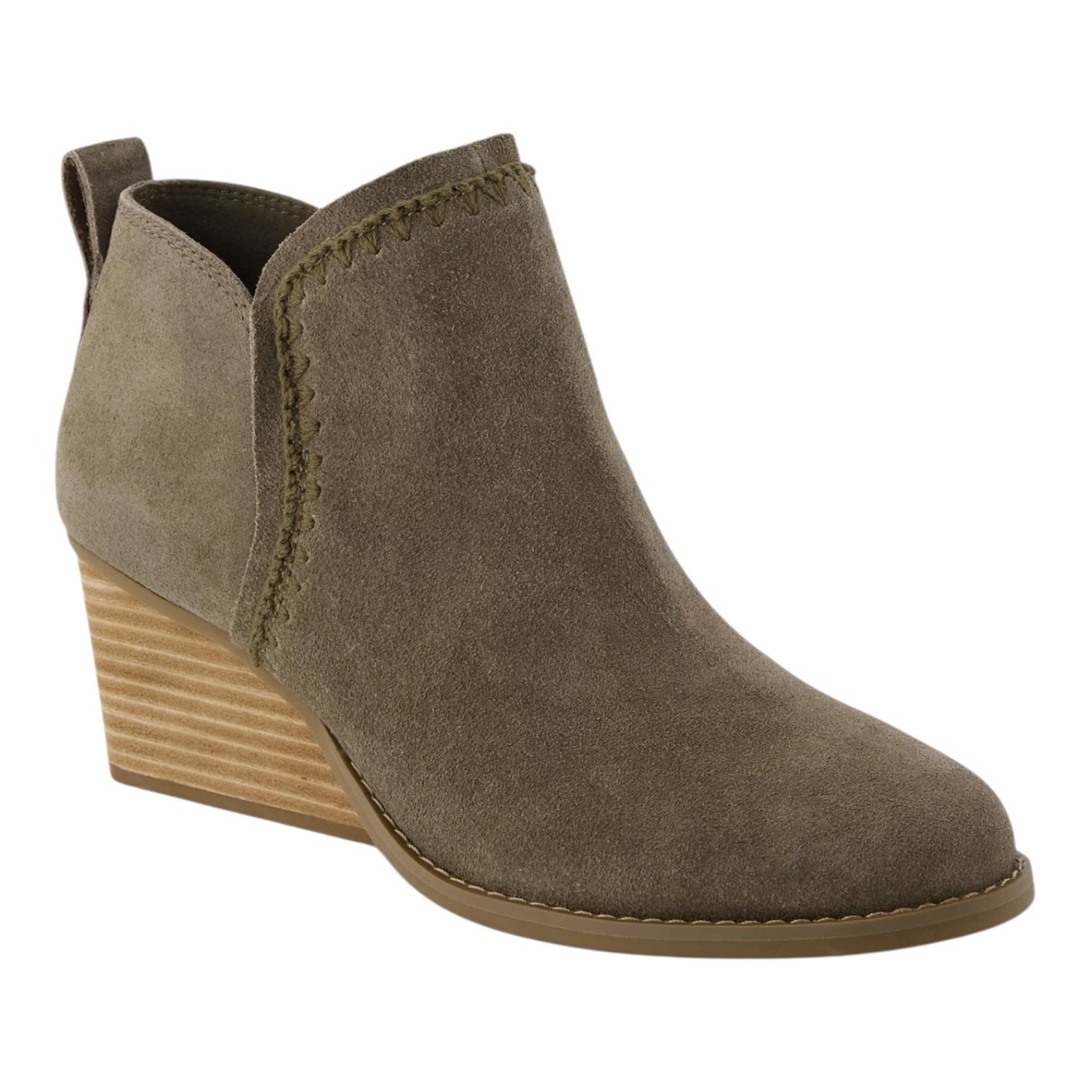 TOMS Women’s Kaia Wedge Heel Suede Booties Canteen Green Size 8 1/2