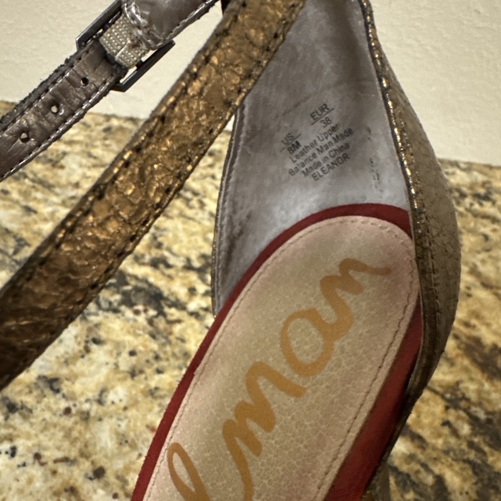 Sam Edelman Eleanor Animal Print Size 8 M Red Gold Ankle Strap Heels Shoes