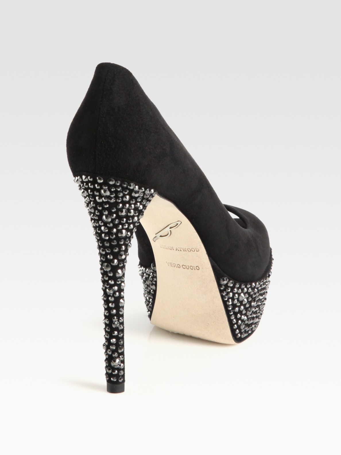 B Brian Atwood Women’s 9.5 Size Black Crystal Suede Platform Pumps Heel Shoes
