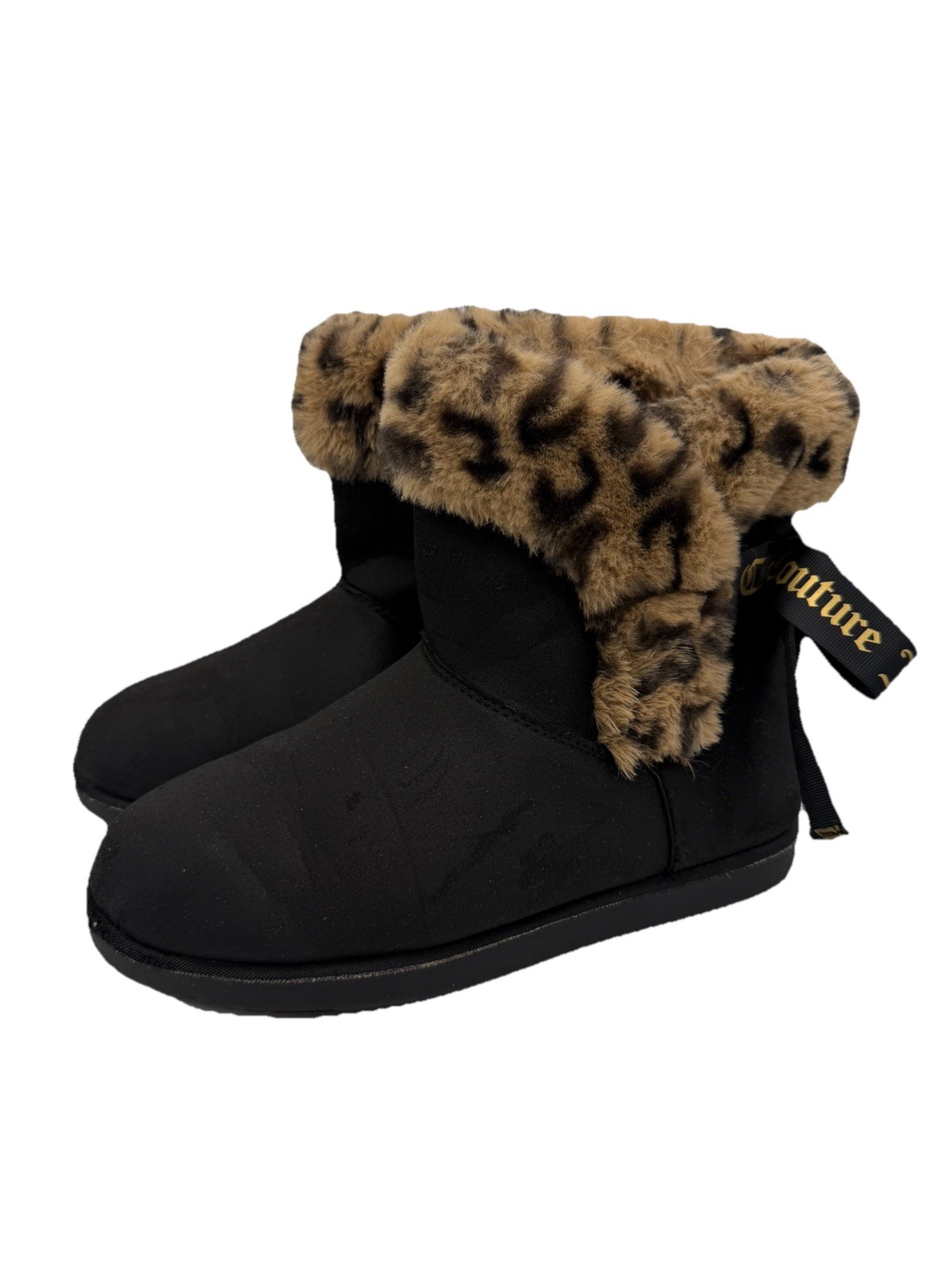 Juicy Couture Black Animal Print Faux Fur Microsuede Ankle JC-Long Boots Size 7