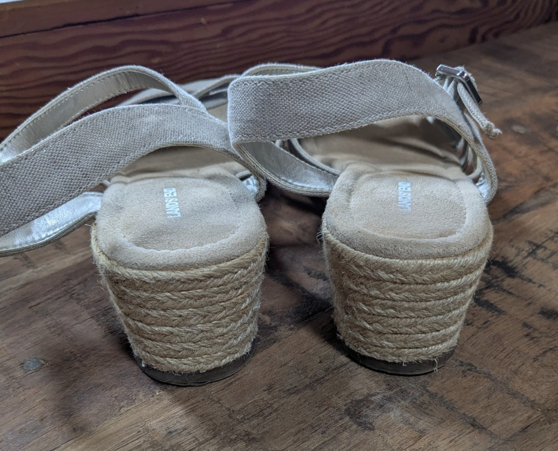 Lands’ End Espadrille Wedge Sandals, Silver Beech, Size 10