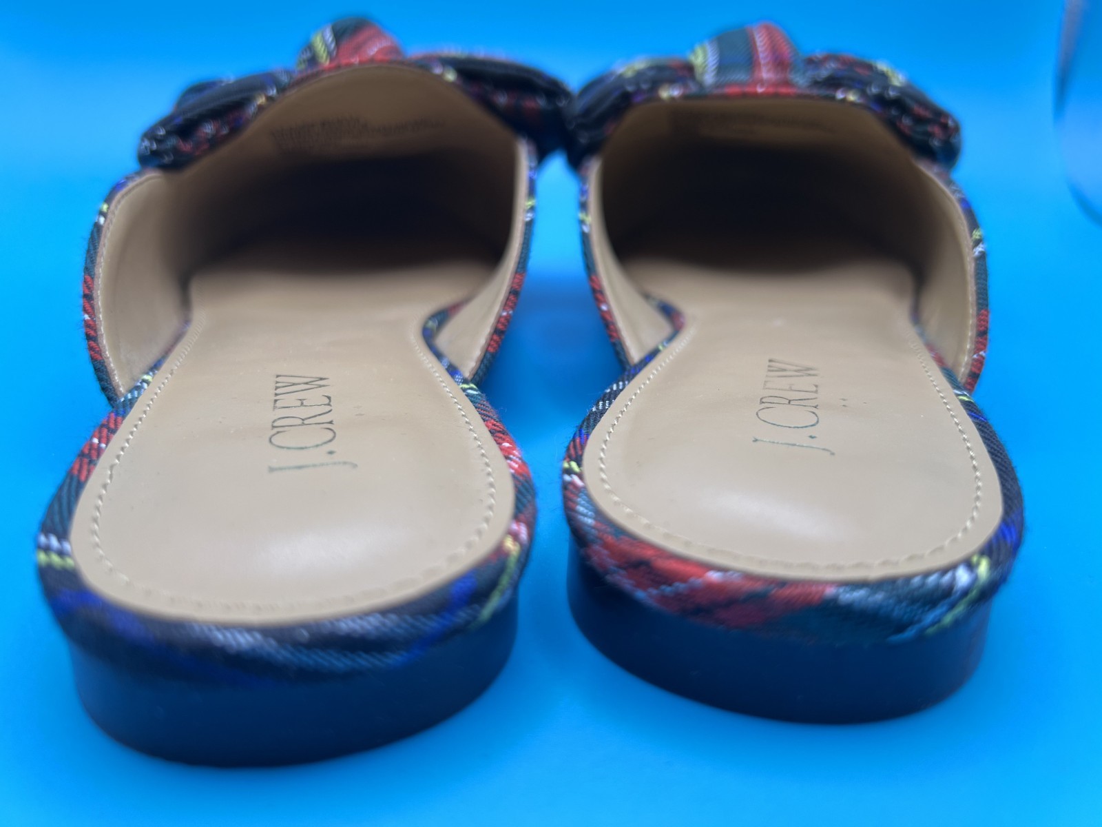 J.Crew Women’s Tartan Plaid Slip-On Mules Shoes Bow Pointed Toe Flat SIZE 7
