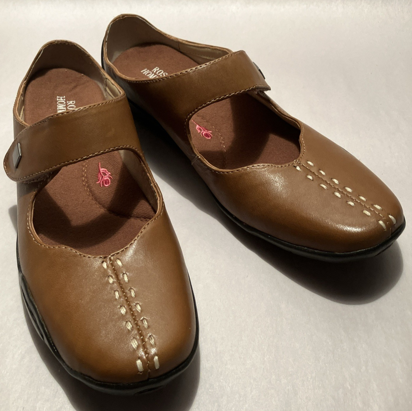 New Ros Hommerson Candice Womens 6SS Luggage Leather Cushion Cut Down Mary Janes