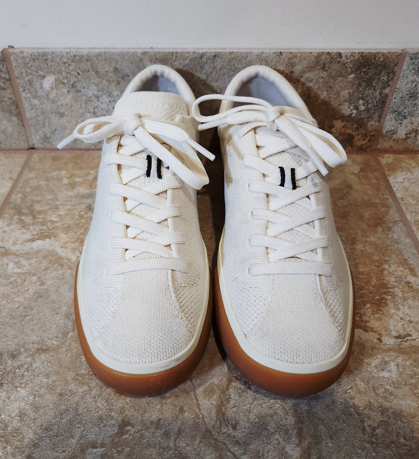 Rothy’s The Lace Up Sneaker Womens Casual Shoes Ivory White Knit Fabric 7 EUC VG