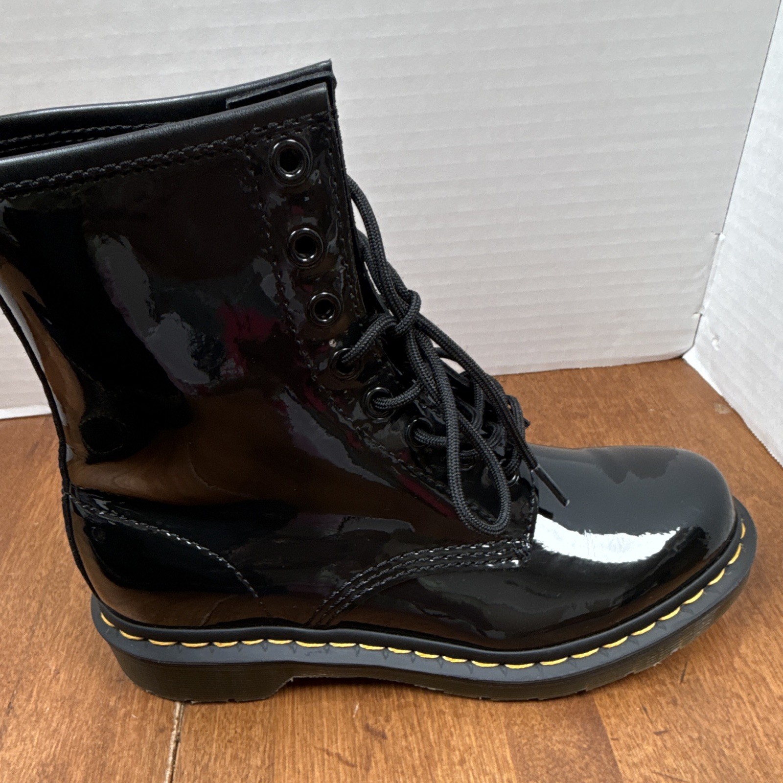 Dr. Martens 1460W Women’s Black Patent Leather Lace-Up Combat Ankle Boot 8