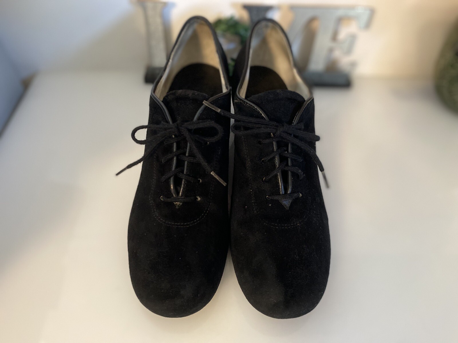 Vintage Celebrity Suede Handmade In USA Black Lace Up Heel Shoes Women Size 7.5