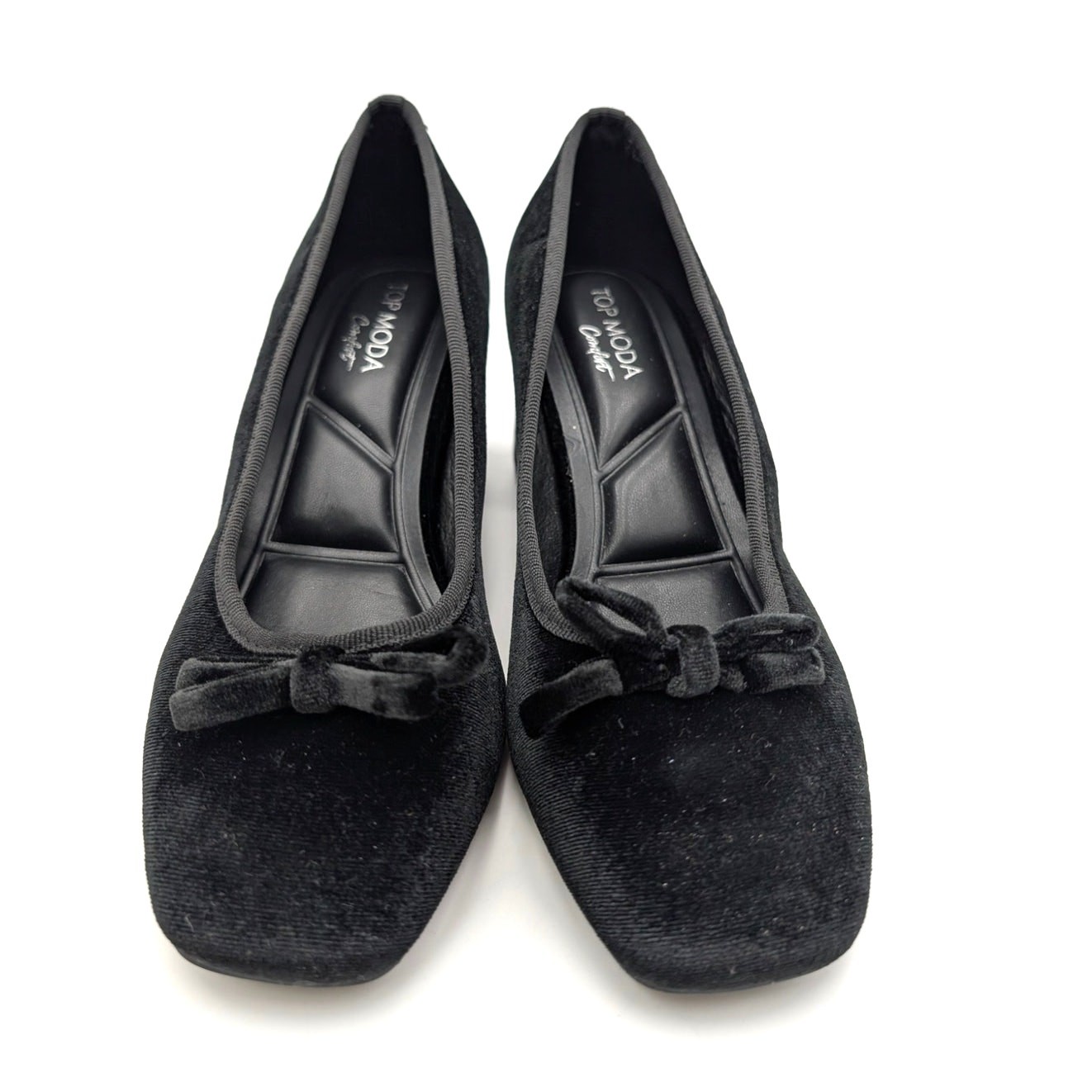 Top Moda Elba Square Toe Heel Pump Velvet Bow Front Womens Black Size US8 EU39