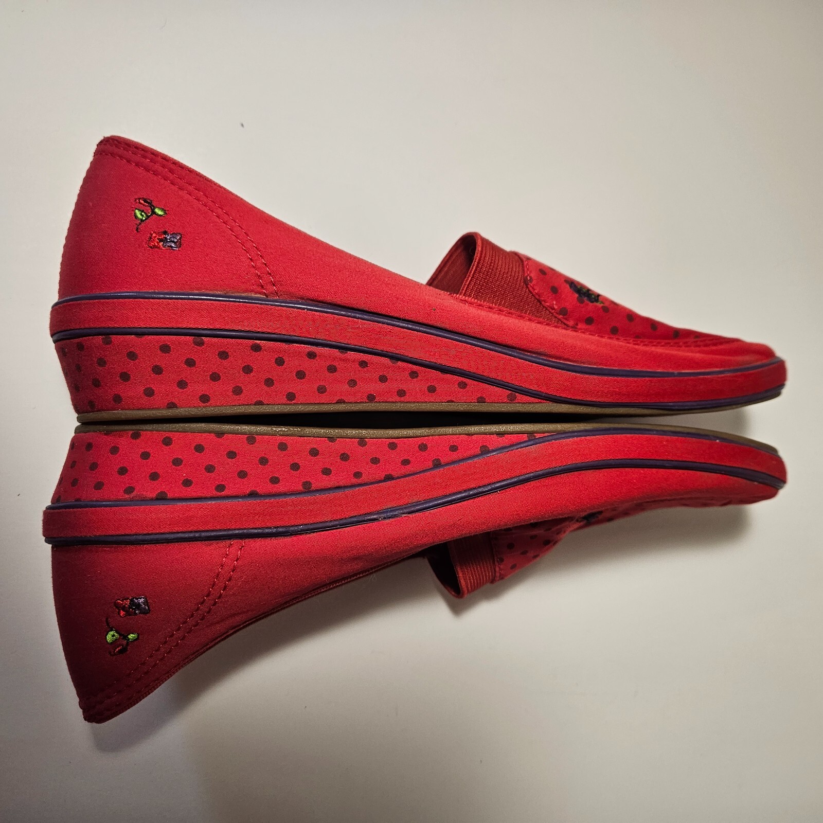 Grasshoppers Keds Womens Red Hat Society Polka Dot Slip-on Wedge Shoes 8.5M