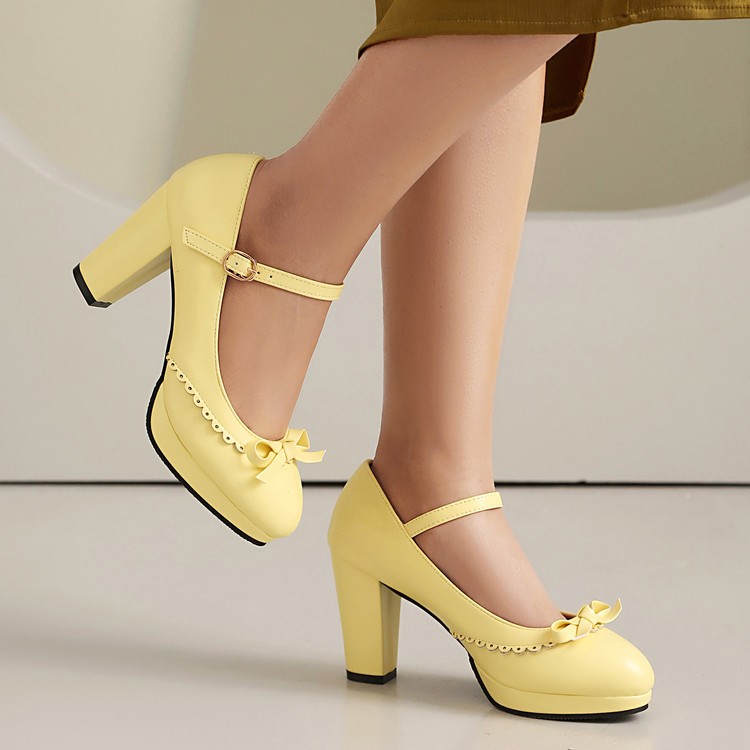 Women’s Block Heel Buckle Bow Mary Jane Casual Pump Sweet Ankle Strap Work Shoes