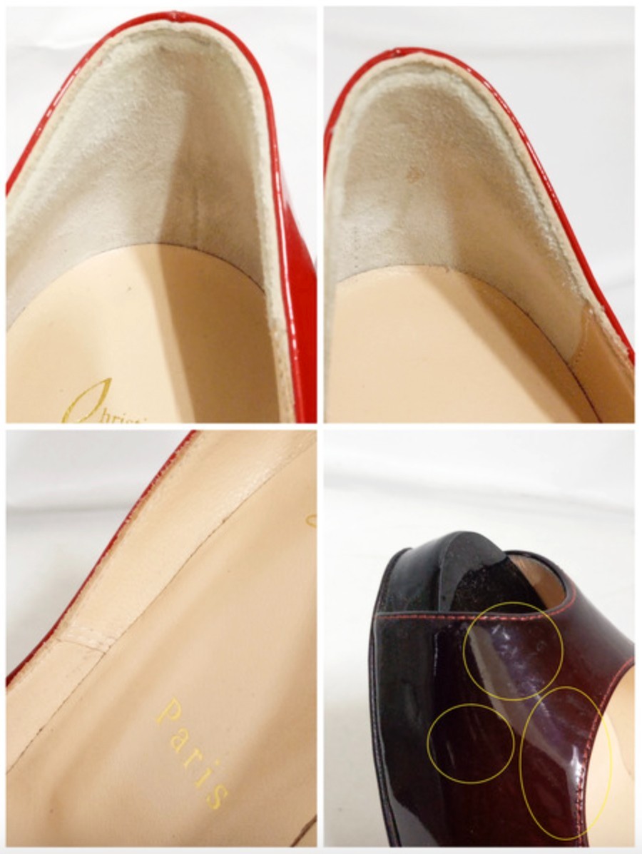 Christian Louboutin Red Black Open Toe Patent Leather Pumps Size 36 With Box
