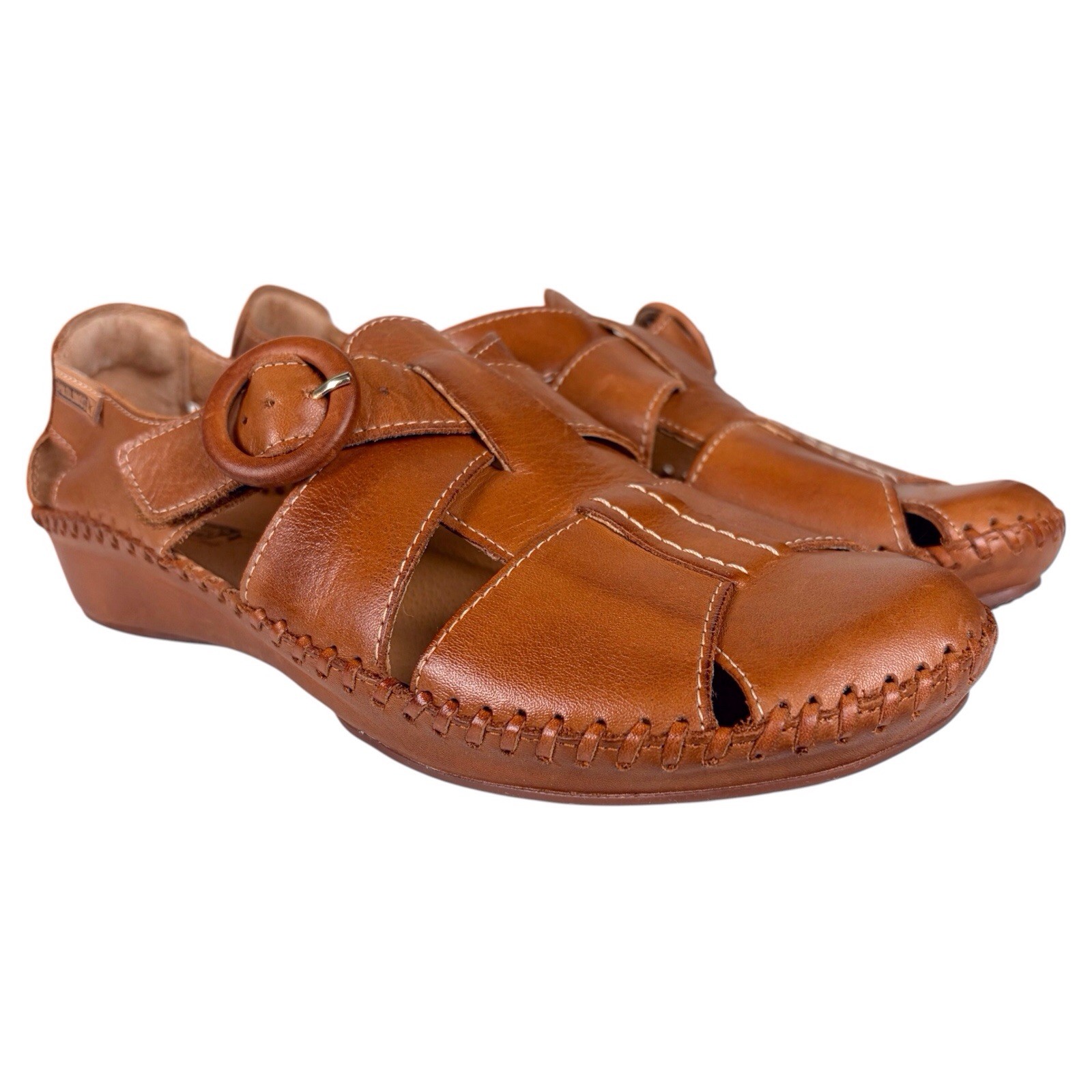Pikolinos P Vallarta Leather Comfort Shoes Size 40 US 9.5 Brandy Hook & Loop