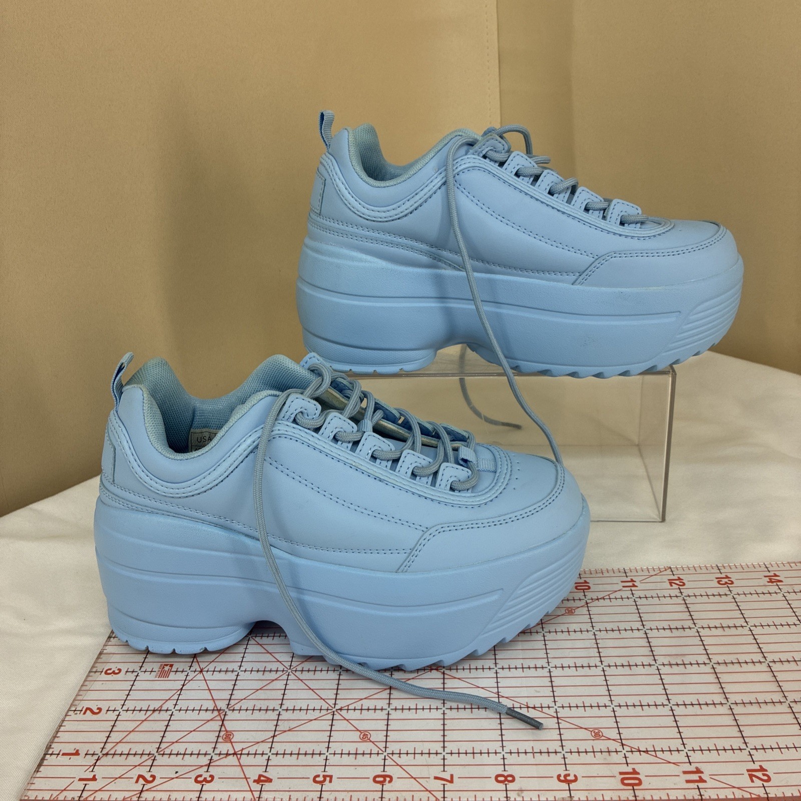 Berness LILY 5005 Light Blue Platform Sneakers Chunky Lace Up Shoes Women Bold