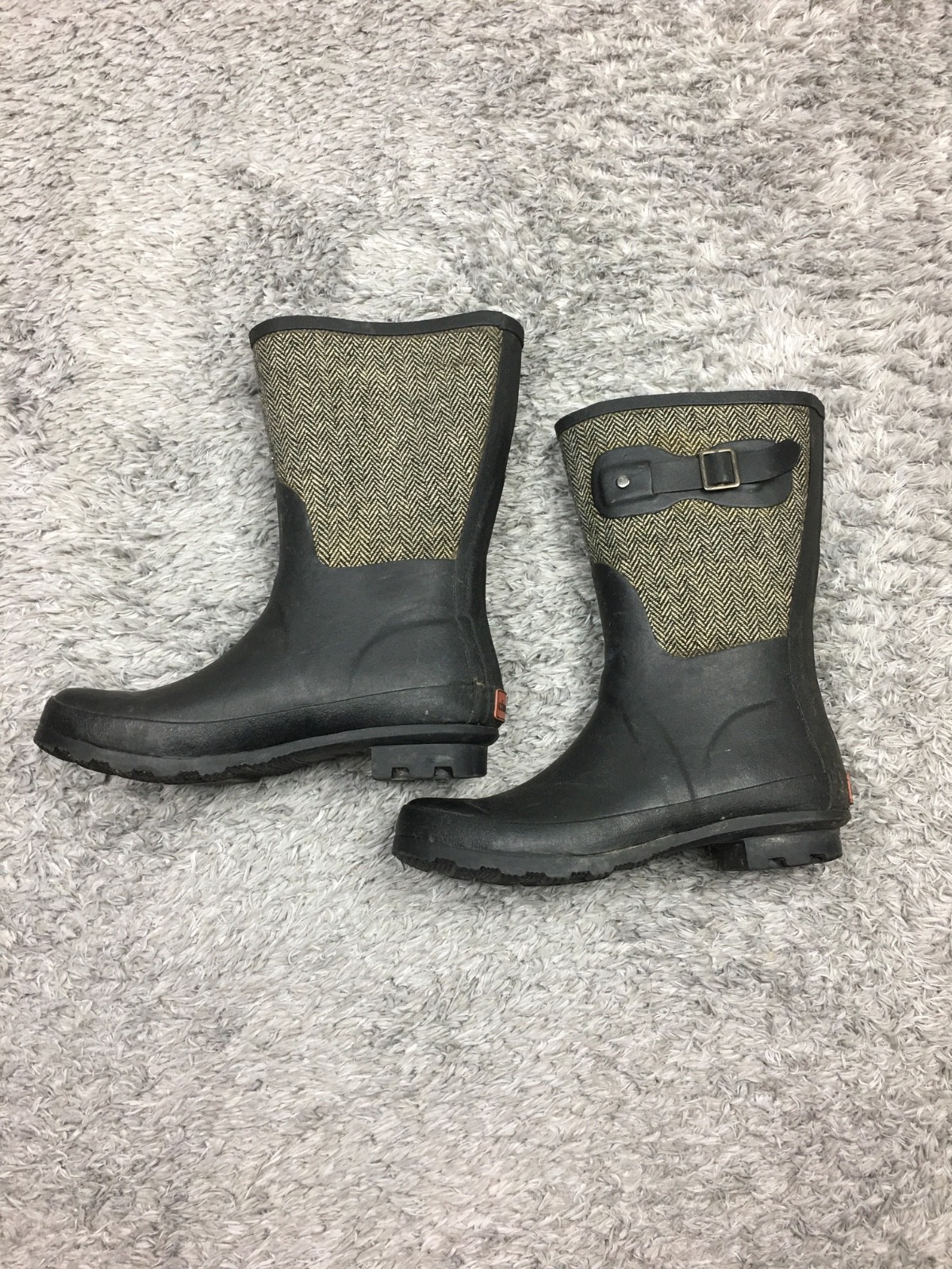 Chooka Classic Mid Calf Racer Herringbone Black Rain Boots, Size 7
