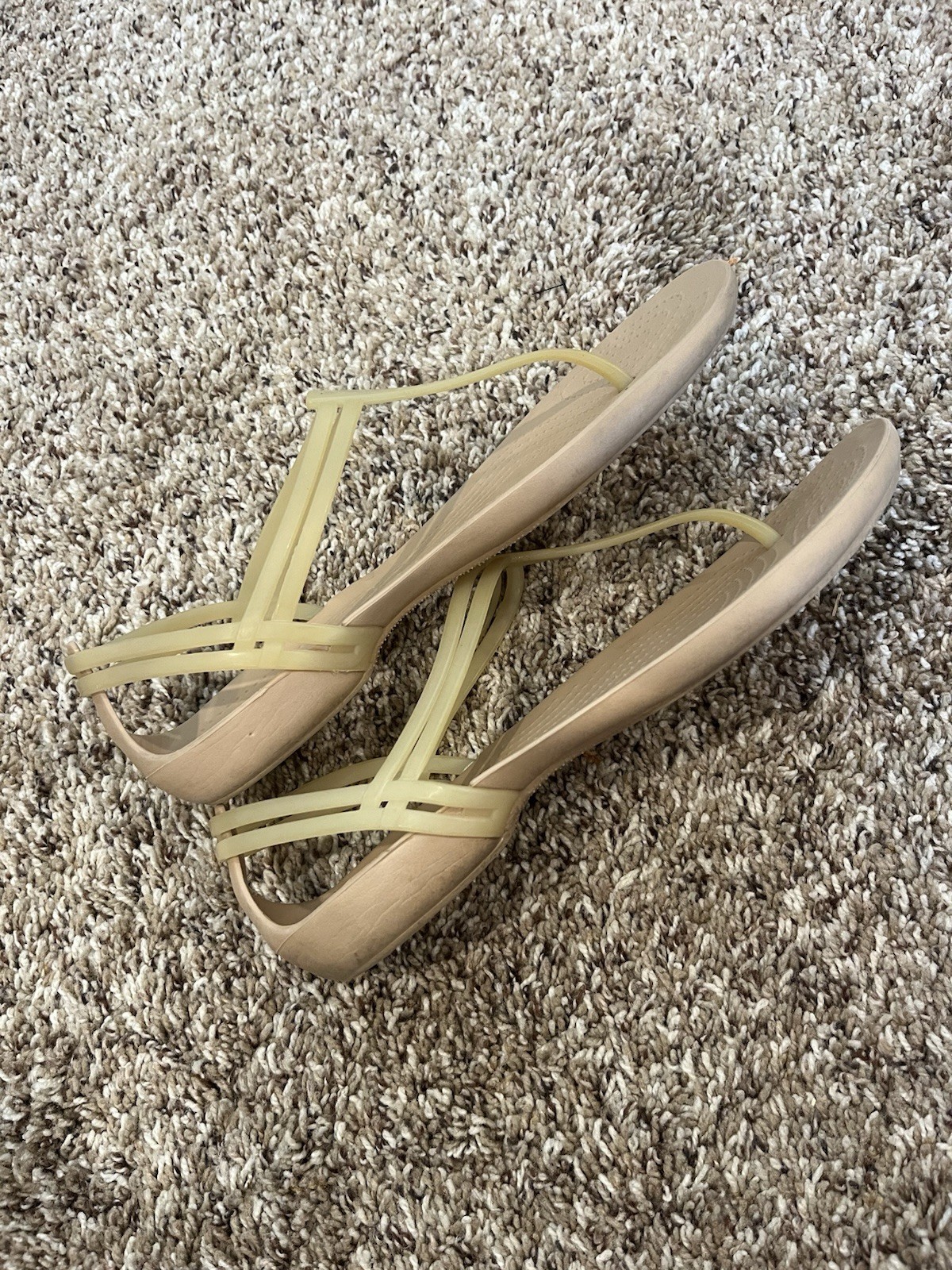 Crocs Women’s Size 9 Isabella Sandal T-Strap Iconic Comfort Jelly Beige Yellow