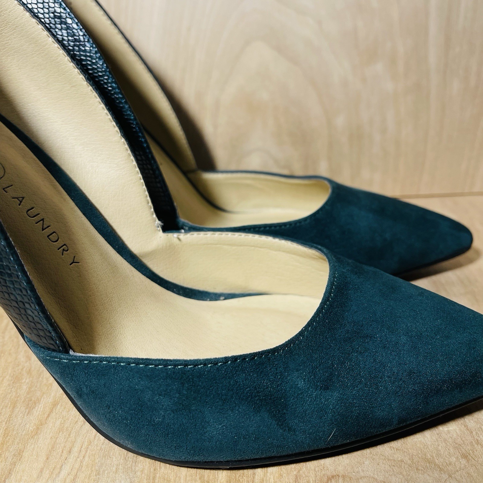 Chinese Laundry Snakeskin Pumps Faux Leather & Suede Heels Dark Green Sz 10