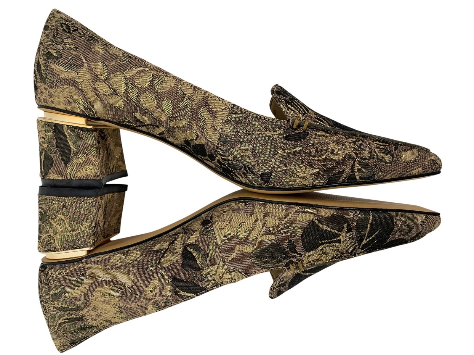 Enzo Angiolini Denna Womens Brocade Floral Pointed Toe Heels 8.5M Gold & Black