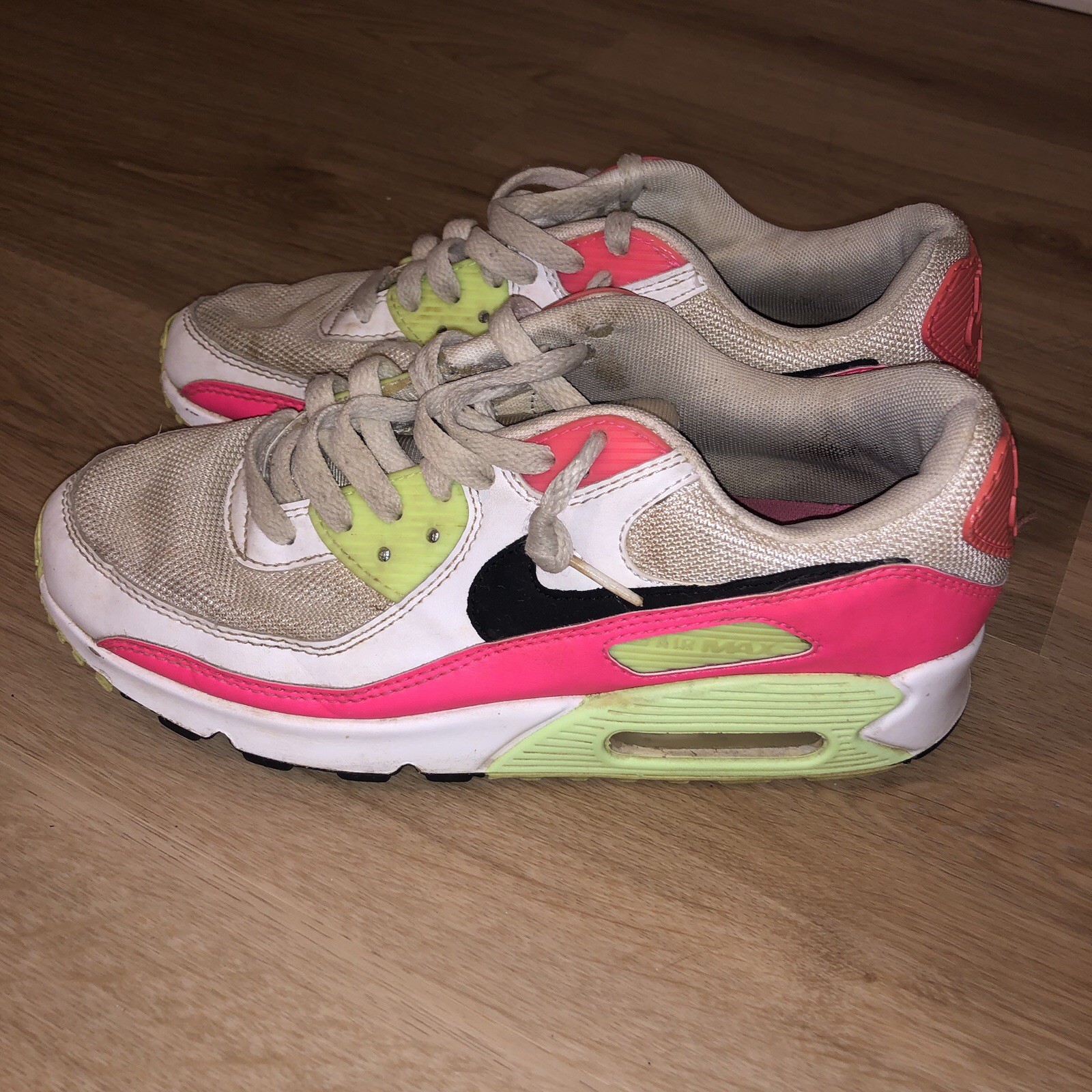 Nike Air Max 90 Womens Size 8.5 White Pink Volt Green Watermelon Sneakers